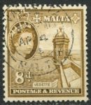 Мальта 1956-1958 гг. • Gb# 275 • 8 d. • Елизавета II основной выпуск • Смотровая башня Ведетте • Used VF ( кат.- £ 1 )