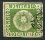 Уругвай 1858 г. • Sc# 5 • 180 c. • "Солнце" • простая бум. • Used VF ( кат. - $200 ) ®