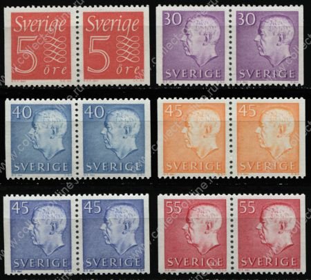 Швеция 195х-197х гг. • лот 6 чистых(**) марок • стандарт • пары • MNH OG VF