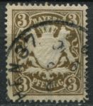 Бавария 1890 г. • Mi# 60 • 3 pf. • Герб Баварии • стандарт • Used F-VF ( кат.- € 0,8 )