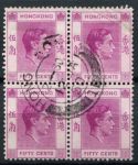 Гонконг 1938-1952 гг. • Gb# 153c • 50 c. • Георг VI • стандарт • кв. блок • Used XF