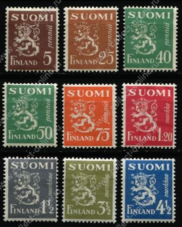Финляндия 1930-1945 гг. • 5 p. .. 4 ½ M. • 9 номиналов • стандарт • MNH OG XF