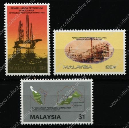 Малайзия 1985 г. • SC# 314-6 • 15 c. - $1 • Национальная нефтедобывающая отрасль • полн. серия • сцепка 3 м. • MNH OG XF ( кат.- $ 10 )
