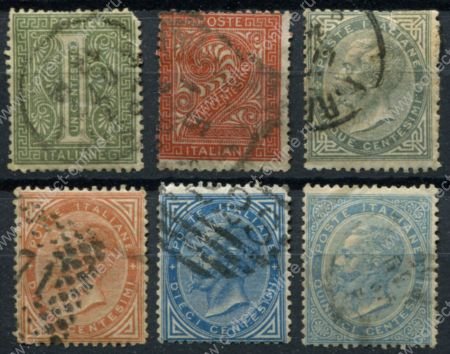 Италия 1863-1877 гг. • SC# 24-29 • 1 - 15 c. • Виктор Эммануил II • Used F-VF ( кат.- $30 )
