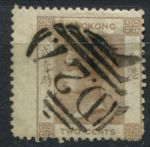 Гонконг 1863-1871 г. • Gb# 8b • 2 c. • королева Виктория • стандарт • Used VF ( кат.- £ 15 )
