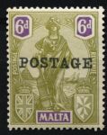 Мальта 1926 г. • Gb# 151 • 6 d. • Женщина "Мальта" с рулевым веслом • надп. "Почта" • MH OG VF