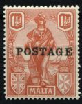 Мальта 1926 г. • Gb# 146 • 1 ½ d. • Женщина "Мальта" с рулевым веслом • надп. "Почта" • MH OG VF