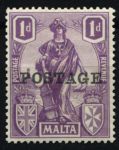 Мальта 1926 г. • Gb# 145 • 1 d. • Женщина "Мальта" с рулевым веслом • надп. "Почта" • MH OG VF