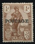Мальта 1926 г. • Gb# 143 • ¼ d. • Женщина "Мальта" с рулевым веслом • надп. "Почта" • MH OG VF