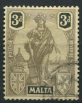 Мальта 1922-1926 гг. • Gb# 131 • 3 d. • Женщина "Мальта" с рулевым веслом • Used VF ( кат. - £25 )