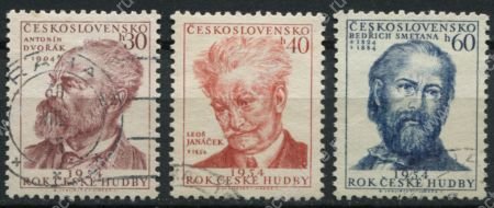 Чехословакия 1954 г. • Mi# 864-6 • 30,40 и 60 h. • Чехословацкие композиторы • полн. серия • Used VF