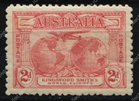 Австралия 1931 г. • Gb# 137 • 2 d. • аэроплан над картой полушарий • авиапочта • MNH OG VF