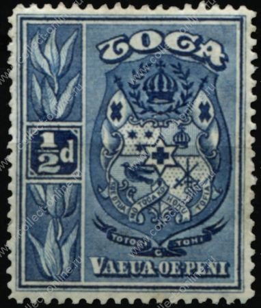 Тонга 1897 г. • Gb# 38 • ½ d. • осн. выпуск • герб королевства • MLH OG XF ( кат.- £ 8 )