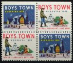 США • Благотворительные этикетки 1958 г. • Boys Town(шт. Небраска) • скауты • кв.блок • MNH OG XF