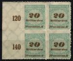 Германия 1923 г. • Mi# 329B • 20 Mlrd. M. • просечка • стандарт • кв. блок • MNH OG XF+ ( кат.- € 12+ )