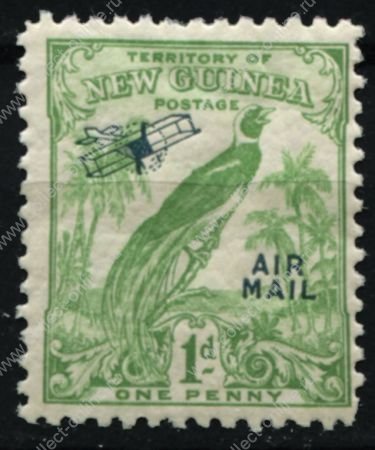 Новая Гвинея 1932-1934 гг. • Gb# 191 • 1 d. • надпечатка контура аэроплана • райская птица • авиапочта • MNH OG VF
