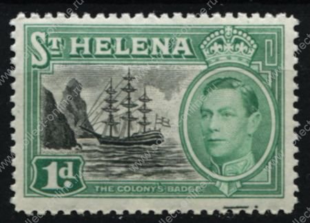 Святой Елены о-в 1949 г. • Gb# 149 • 1 d. • Георг VI основной выпуск • доп. двухцветный выпуск • фрегат в бухте острова • MLH OG XF ( кат.- £1,75 )