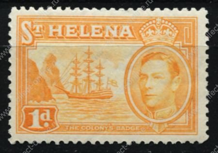 Святой Елены о-в 1938-1944 гг. • Gb# 132a • 1 d. • Георг VI основной выпуск • фрегат в бухте острова • MNH OG VF