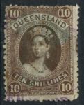 Квинсленд 1882-1895 гг. • GB# 155 • 10 sh. • Королева Виктория • Used VF ( кат. - £55 )