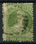 Новая Зеландия 1864-1867 гг. • GB# 125 • 1 sh. • Королева Виктория • желто-зелен. • стандарт • Used VF ( кат.- £110 )