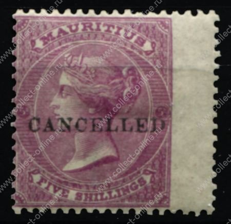 Маврикий 1863-1872 гг. • GB# 72 • 5 sh. • Королева Виктория • надп. "cancelled" • стандарт • Used(ФГ)/* ( кат. - £60 )