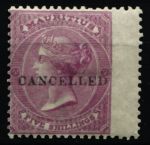 Маврикий 1863-1872 гг. • GB# 72 • 5 sh. • Королева Виктория • надп. "cancelled" • стандарт • Used(ФГ)/* ( кат. - £60 )