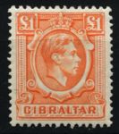 Гибралтар 1938-51 гг. Gb# 131 • £1 • Георг VI основной выпуск • портрет (концовка серии) • MLH OG XF+ ( кат.- £50 )