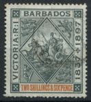 Барбадос 1897-1898 гг. • Gb# 124 • 2s.6d. • Юбилей правления(60 лет) королевы Виктории • "Правь Британия" • Used VF ( кат. - £60 )
