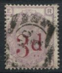 Великобритания 1880-1883 гг. • GB# 159 • 3 d. на 3 d. • надп. подтверждающего номинала • Used VF ( кат.- £150 )