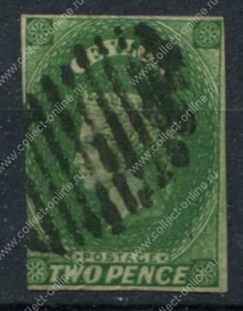 Цейлон 1857-1859 гг. • Gb# 3 • 2 d. • Королева Виктория • Used XF- ( кат. - £65 )