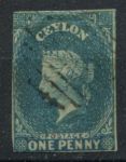 Цейлон 1857-1859 гг. • Gb# 2 • 1 d. • Королева Виктория • Used F-VF ( кат. - £50 )