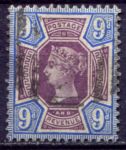 Великобритания 1887-1892 гг. • Gb# 209 • 9 d. • Королева Виктория • "Юбилейный" выпуск • стандарт • Used VF- ( кат.- £ 45 )