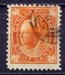 Канада 1897-1898 гг. • Sc# 72 • 8 c. • Королева Виктория • (выпуск с кленовыми листьями) • Used VF ( кат.- $21 )
