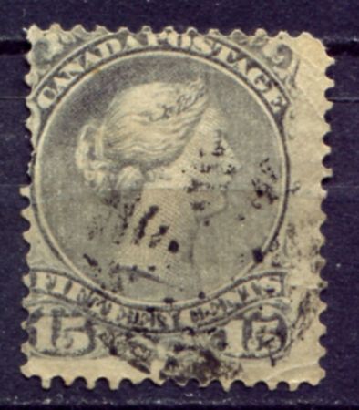 Канада 1868-1876 гг. • Sc# 30 • 15 c. • королева Виктория • Used F ( кат.- $65 )