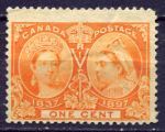 Канада 1897 г. • Sc# 51 • 1 c. • Королева Виктория • 60-летний юбилей правления • MNG VF ( кат.- $30(*) )