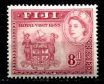 Фиджи 1953 г. • Gb# 279 • 8 d. • Королевский визит (Елизавета II) • герб колонии • MNH OG XF