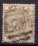Мальта 1885-1890 гг. • Gb# 27 • 4 d. • Виктория • стандарт • Used F-VF ( кат. - £3 )