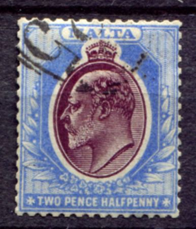 Мальта 1903-1904 гг. • Gb# 41 • 2 ½ d. • Эдуард VII • стандарт • Used VF ( кат.- £ 5 )