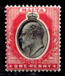 Мальта 1904-1914 гг. • Gb# 48 • 1 d. • Эдуард VII • стандарт • MH OG VF ( кат.- £ 25 )