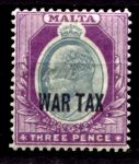 Мальта 1917-1918 гг. • Gb# 93(Sc# MR2) • 3 d. • Эдуард VII • надп. "WAR TAX" • военный налог • MH OG VF ( кат.- £2 )