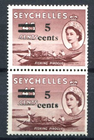 Сейшелы 1957 г. • Gb# 191,191b • 5 на 45 c. • Елизавета II • надпечатка нов. номинала • пара • MNH OG XF