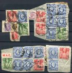 Великобритания 1939-48 гг. • 2s.6.d., 5 и 10 sh. • 20+ марок на вырезках • Used F-VF (кат. - £75+)