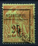 Гваделупа 1889 г. • Iv# 5 • 25 на 20 с. • надпечатка нов. номинала • Used F-VF ( кат. - € 32 )