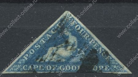 Мыс Доброй Надежды 1853 г. • Gb# 4a • 4 d. "Надежда". синяя на синеватой бум. • Used VF ( кат.- £180)