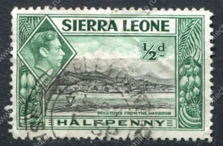Сьерра-Леоне 1938-1944 гг. • Gb# 188 • ½ d. • Георг VI • основной выпуск • вид Фритауна с моря • Used VF ( кат.- £0,4 )