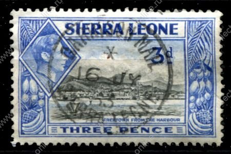 Сьерра-Леоне 1938-1944 гг. • Gb# 192 • 3 d. • Георг VI • основной выпуск • вид Фритауна с моря • Used VF ( кат.- £0,6 )