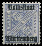 Вюртемберг 1919 г. Mi# 264 • 20 pf. • надпечатка "Народное государство Вюртемберг" • служебный выпуск • MNH OG XF