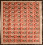 Фолклендские о-ва 1938-1950 гг. • Gb# 147a • 1 d. • Георг VI • основной выпуск • Черношейный лебедь • оранж.-красная • лист 60 марок • MNH OG VF ( кат. - £225++ )