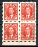 Канада 1937 г. • Sc# 233 • 3 c. • Георг VI • стандарт • кв. блок • MNH OG VF ( кат. - $4+ ) 