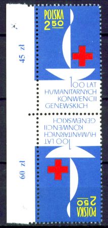 Польша 1963 г. • Mi# 1392 • 2.50 zt. • 100-летие Международного Красного Креста  • MNH OG XF • тет-беш пара ( кат. - €5 )